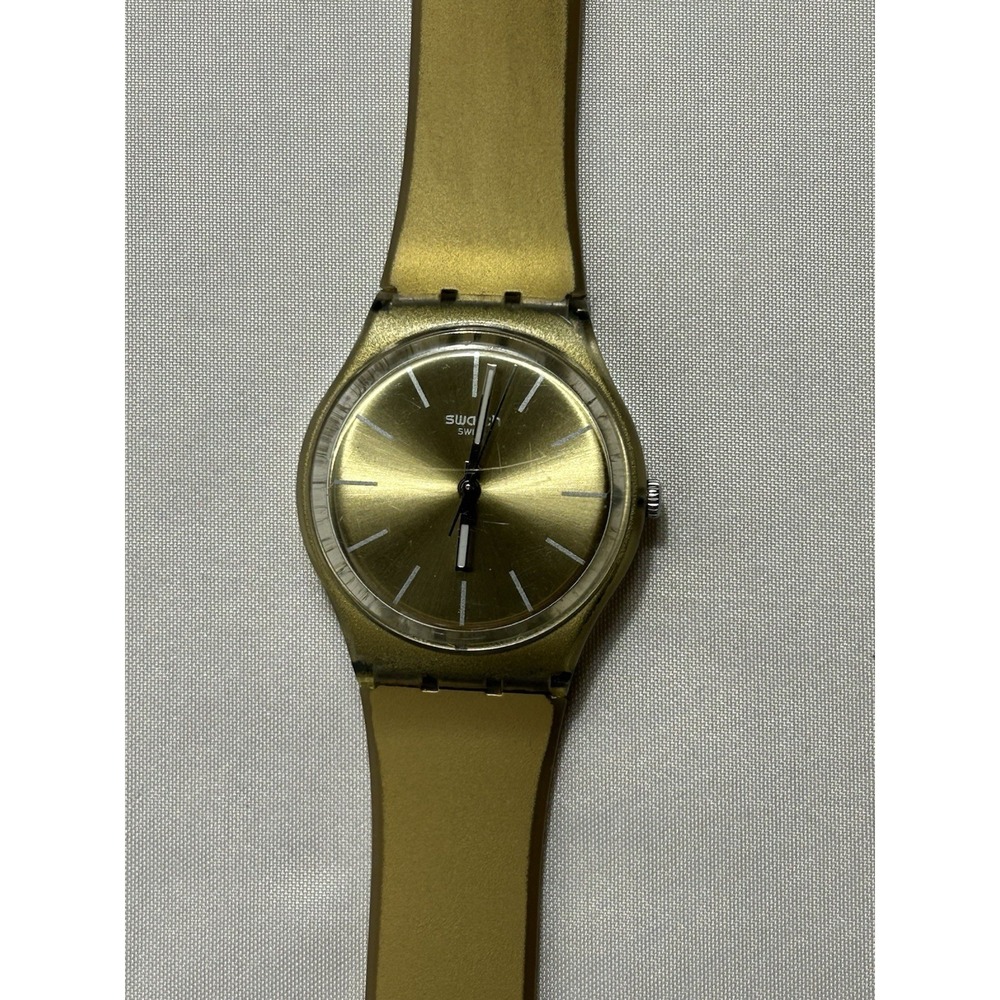 Vintage Swatch Gent Gold Yellow Transparent Quartz Watch Swiss NEW Battery